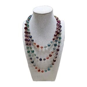 Joan Rivers Wired Faceted Crystal Bead Long Gold‎ Necklace Aqua Topaz Purple AB